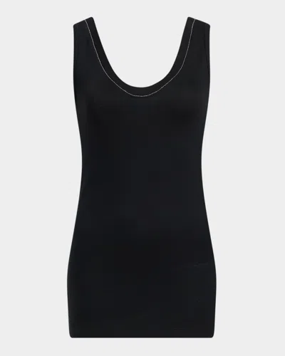 BRUNELLO CUCINELLI MONILI SCOOP-NECK FLAT COTTON RIB TANK TOP