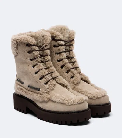 Brunello Cucinelli Monili Shearing-lined Suede Lace-up Boots In Brown