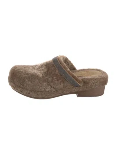 Pre-owned Brunello Cucinelli Monili Shearling Mules In Brown