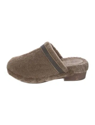 Pre-owned Brunello Cucinelli Monili Shearling Mules In Brown
