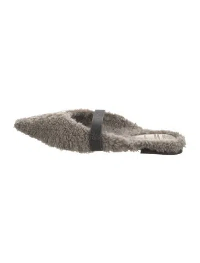 Pre-owned Brunello Cucinelli Monili Shearling Mules In Grey