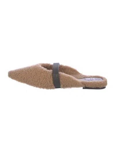 Pre-owned Brunello Cucinelli Monili Shearling Mules In Neutrals
