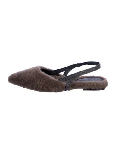Pre-owned Brunello Cucinelli Monili Shearling Slingback Flats In Brown