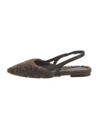 Pre-owned Brunello Cucinelli Monili Shearling Slingback Flats In Neutral