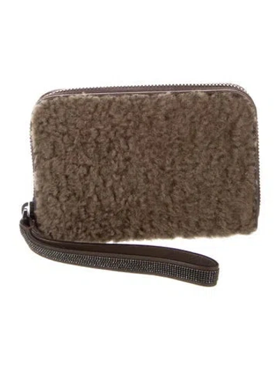 Pre-owned Brunello Cucinelli Monili Shearling Wristlet In Brown