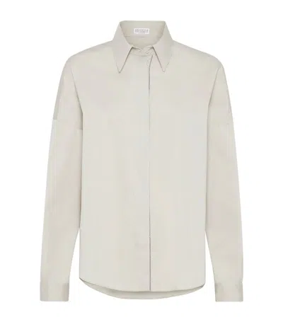 Brunello Cucinelli Monili-detail Poplin Shirt In Neutrals