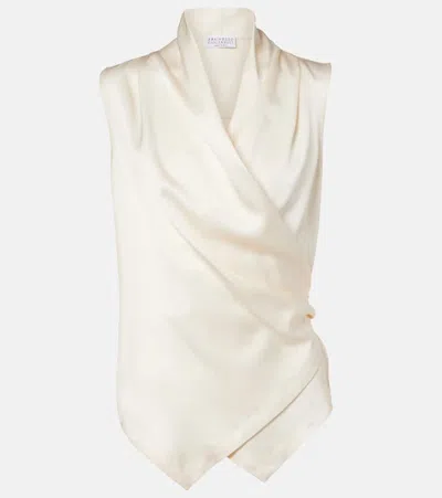 Brunello Cucinelli Monili Silk Top In White