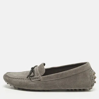 Pre-owned Brunello Cucinelli Monili Size 37 Grey Suede Bow Slip On Loafers In Gray
