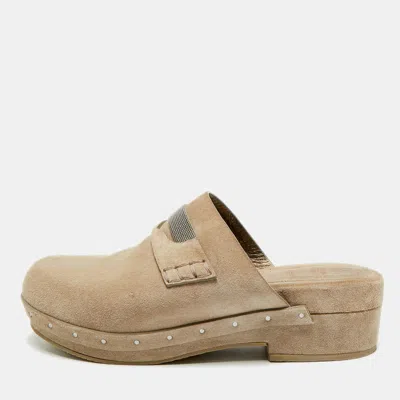 Pre-owned Brunello Cucinelli Monili Size 39 Grey Suede Mules In Gray