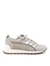 Brunello Cucinelli Beige Leather Sneakers With Glitter And Monili Chain Detailing In Beige