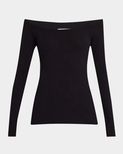 Brunello Cucinelli Monili-strap Off-the-shoulder Rib Sweater In C101 Black