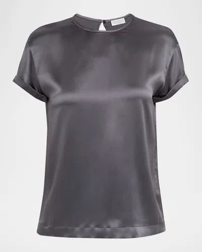 Brunello Cucinelli Monili Stretch Satin T-shirt In Gray