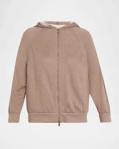 Brunello Cucinelli Monili Stripe Cotton-silk Zip Jacket In Neutral