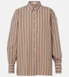 Brunello Cucinelli Striped Cotton-blend Poplin Shirt In Brown