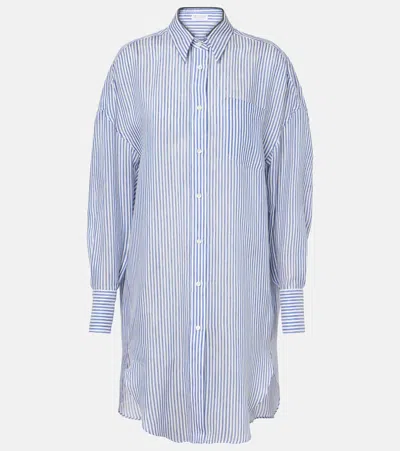 Brunello Cucinelli Monili Striped Linen And Silk Organza Shirt In Blue
