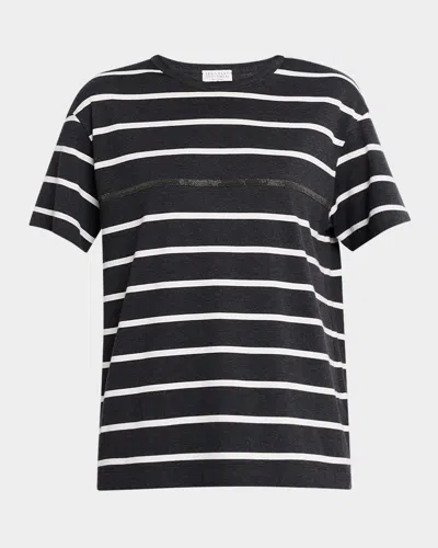 Brunello Cucinelli Monili Striped Short-sleeve Cotton T-shirt In C7049 Anthracite