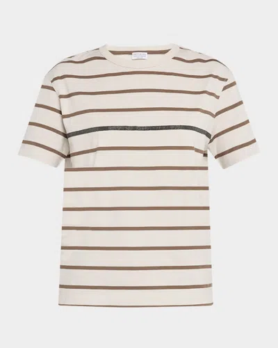 Brunello Cucinelli Monili Striped Short-sleeve Cotton T-shirt In C7053 Sand