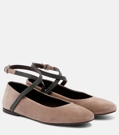 Brunello Cucinelli Monili Suede Ballerina Flats