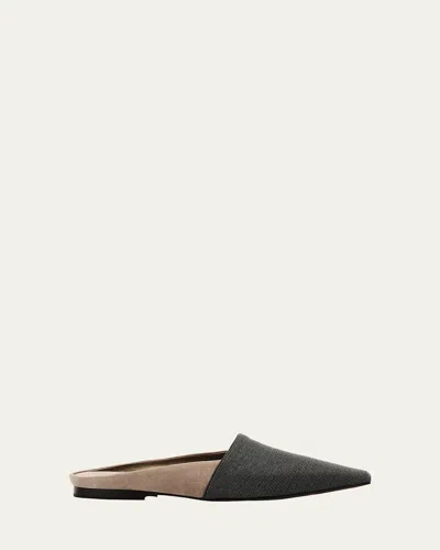 BRUNELLO CUCINELLI MONILI SUEDE BALLERINA MULES
