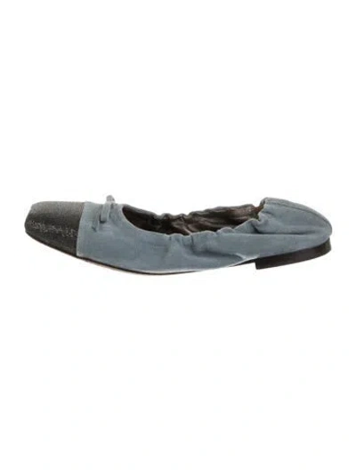 Pre-owned Brunello Cucinelli Monili Suede Ballet Flats In Blue