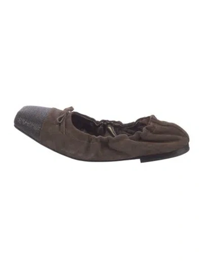 Pre-owned Brunello Cucinelli Monili Suede Ballet Flats In Brown