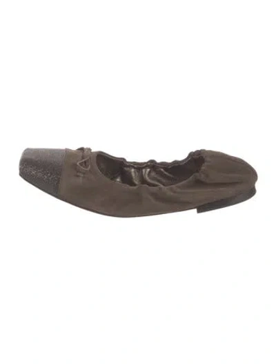 Pre-owned Brunello Cucinelli Monili Suede Ballet Flats In Brown