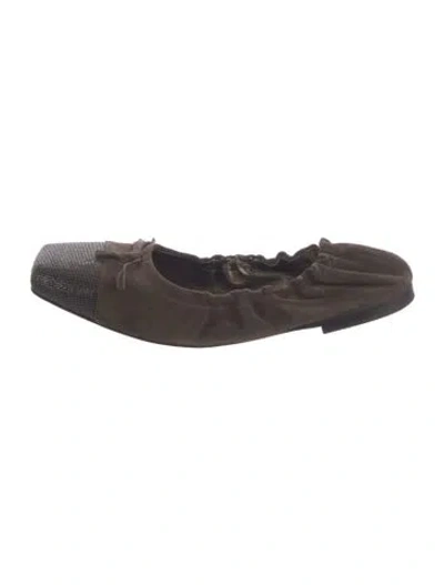 Pre-owned Brunello Cucinelli Monili Suede Ballet Flats In Brown