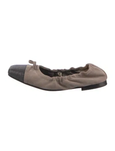 Pre-owned Brunello Cucinelli Monili Suede Ballet Flats In Neutral