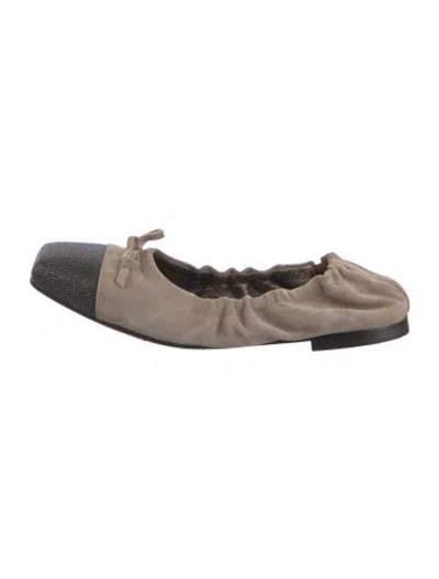 Pre-owned Brunello Cucinelli Monili Suede Ballet Flats In Neutral