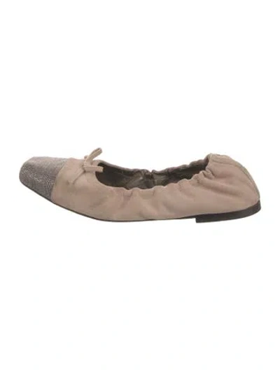 Pre-owned Brunello Cucinelli Monili Suede Ballet Flats In Neutral