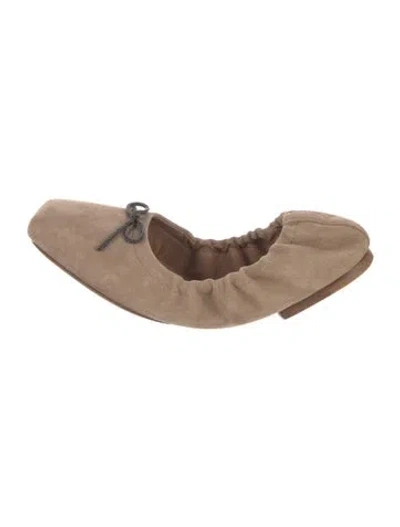 Pre-owned Brunello Cucinelli Monili Suede Ballet Flats In Neutral
