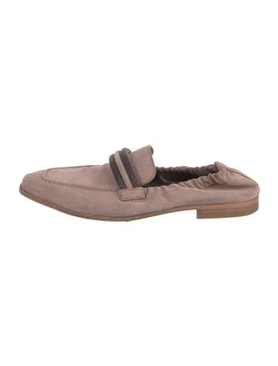 Pre-owned Brunello Cucinelli Monili Suede Ballet Flats In Neutral