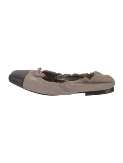 Pre-owned Brunello Cucinelli Monili Suede Ballet Flats In Neutral