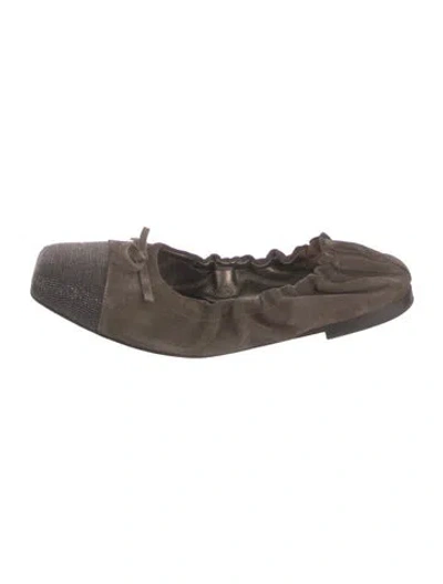 Pre-owned Brunello Cucinelli Monili Suede Ballet Flats In Neutral