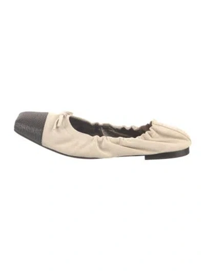Pre-owned Brunello Cucinelli Monili Suede Ballet Flats In Neutral
