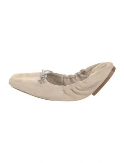 Pre-owned Brunello Cucinelli Monili Suede Ballet Flats In Neutral