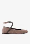 Brunello Cucinelli Suede Ballerinas With Monili Detail In Neutral