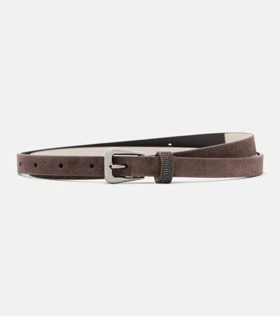 Brunello Cucinelli Monili Suede Belt In Brown