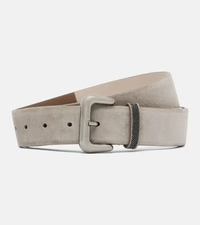 Brunello Cucinelli Monili Suede Belt In Gray