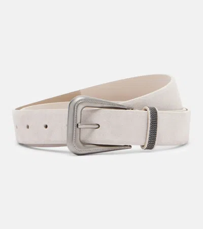Brunello Cucinelli Monili Suede Belt In White