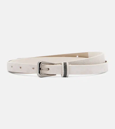 Brunello Cucinelli Monili Suede Belt In White