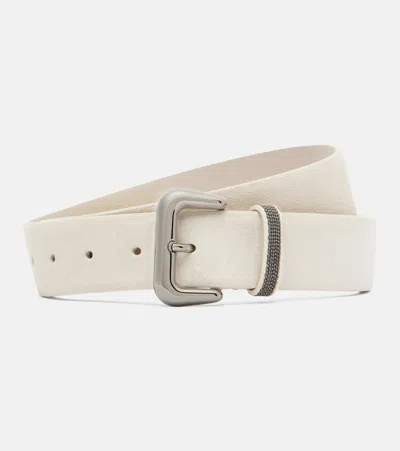 Brunello Cucinelli Monili Suede Belt In White