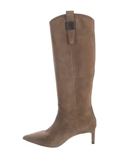 Pre-owned Brunello Cucinelli Monili Suede Boots In Brown