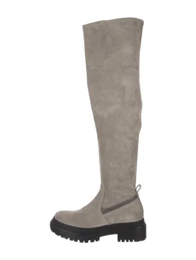 Pre-owned Brunello Cucinelli Monili Suede Boots In Gray