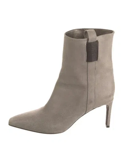 Pre-owned Brunello Cucinelli Monili Suede Boots In Gray