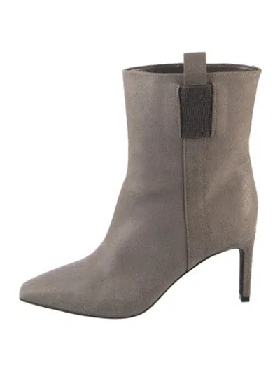 Pre-owned Brunello Cucinelli Monili Suede Boots In Gray