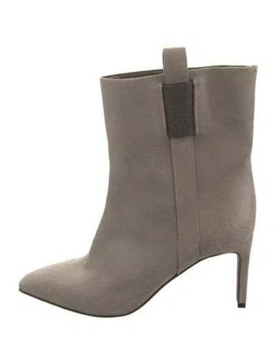 Pre-owned Brunello Cucinelli Monili Suede Boots In Gray