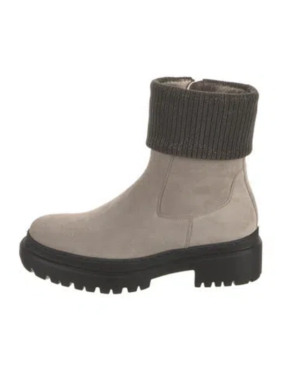 Pre-owned Brunello Cucinelli Monili Suede Boots In Neutral