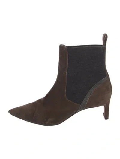 Pre-owned Brunello Cucinelli Monili Suede Boots In Neutral