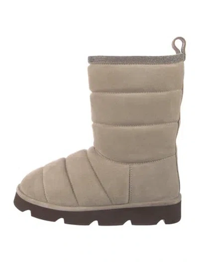 Pre-owned Brunello Cucinelli Monili Suede Boots In Neutral